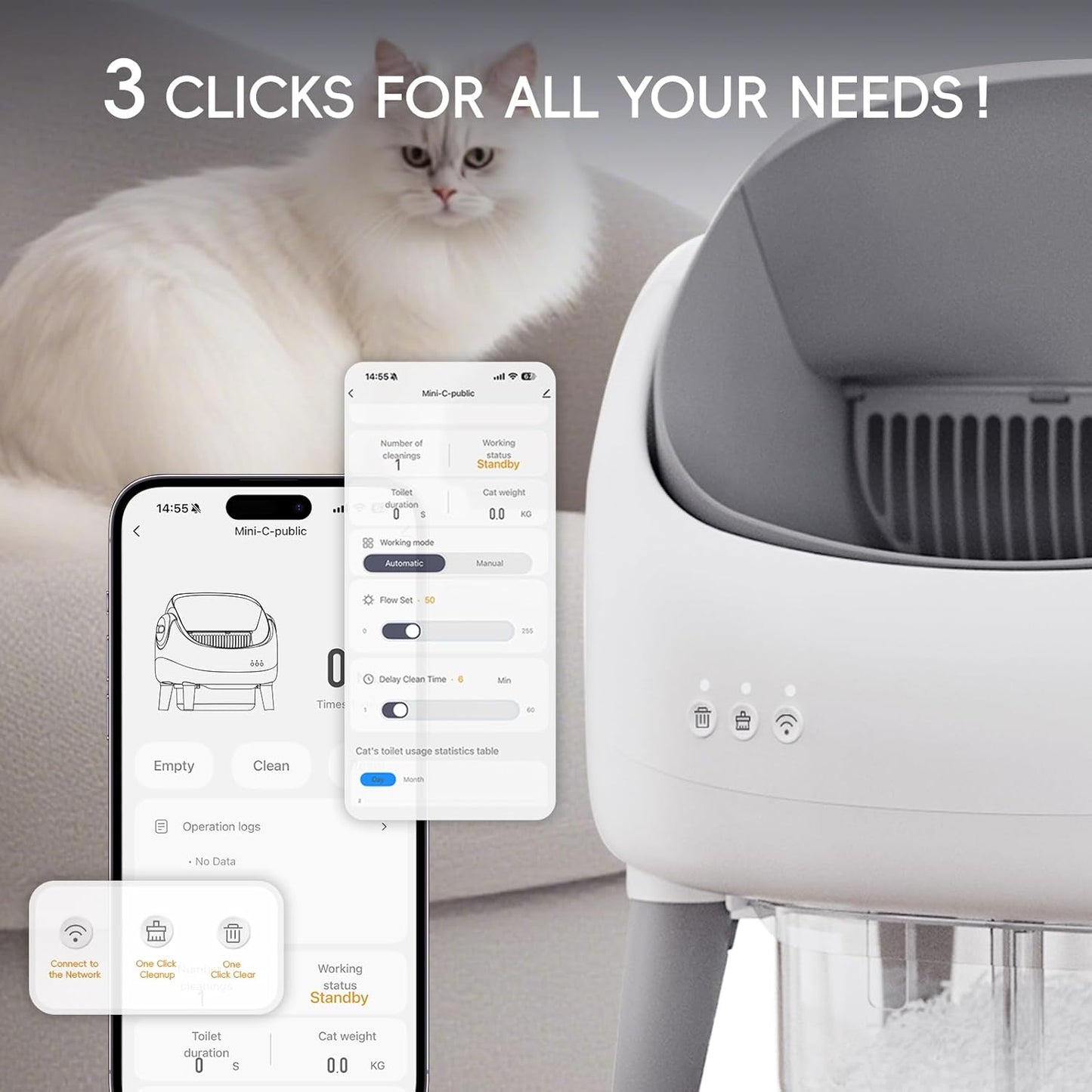 Younihao OEM Open-Top Rectangle Smart Cat Litter Box Large Capacity Automatic Self-Cleaning APP Control Dual Safety Sensors