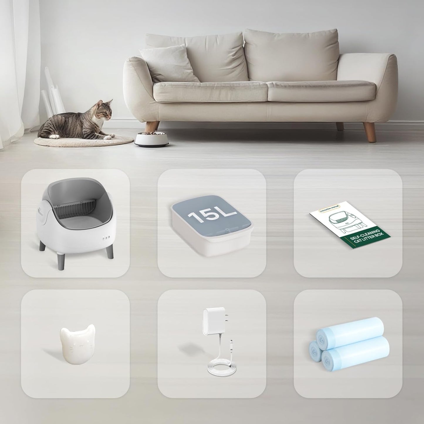 Younihao OEM Open-Top Rectangle Smart Cat Litter Box Large Capacity Automatic Self-Cleaning APP Control Dual Safety Sensors