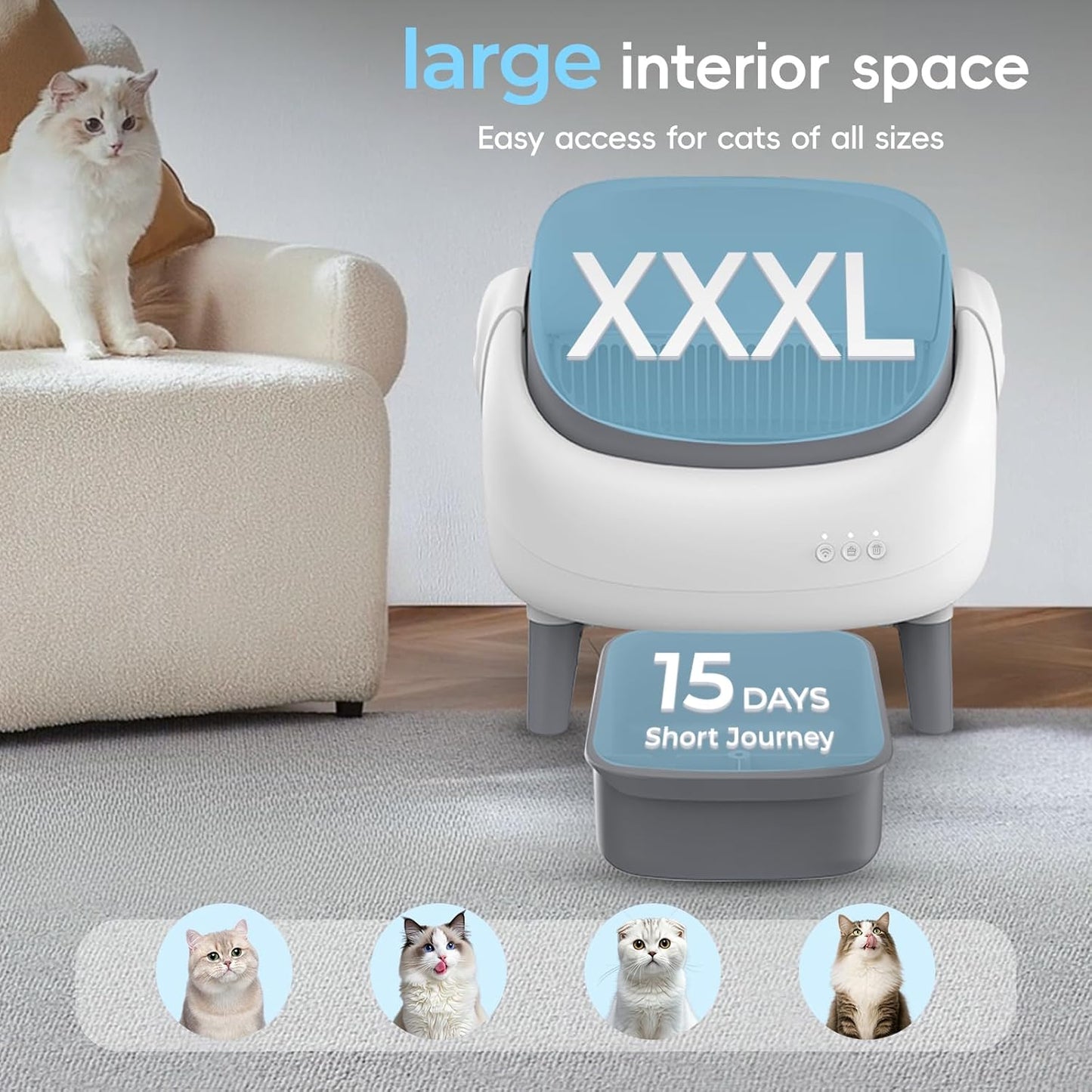 Younihao OEM Open-Top Rectangle Smart Cat Litter Box Large Capacity Automatic Self-Cleaning APP Control Dual Safety Sensors